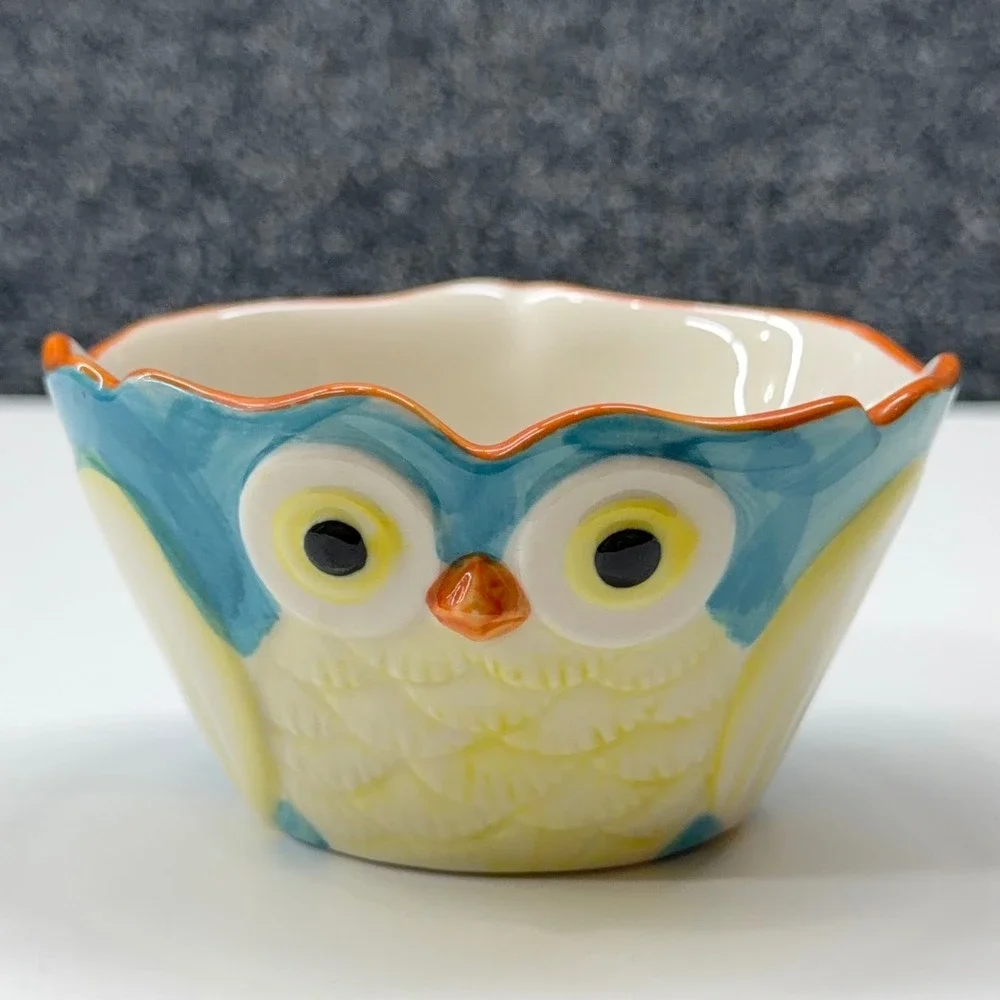 Pier 1 Imports‎ Owl Measuring Cup Set 4 Piece Hand Painted Stoneware Multicolor